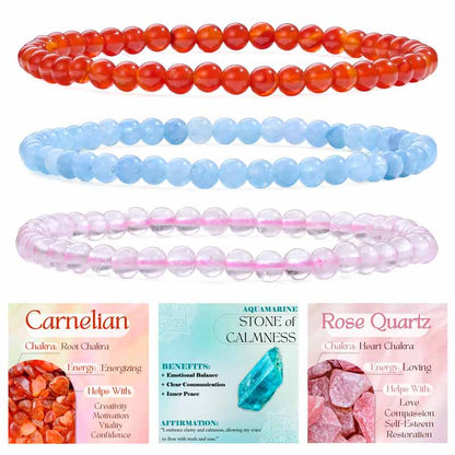 Set of 4mm Natural Crystal Beaded Bracelets for Women