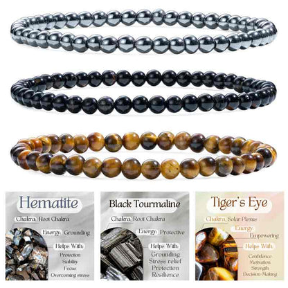 Set of 4mm Natural Crystal Beaded Bracelets for Women