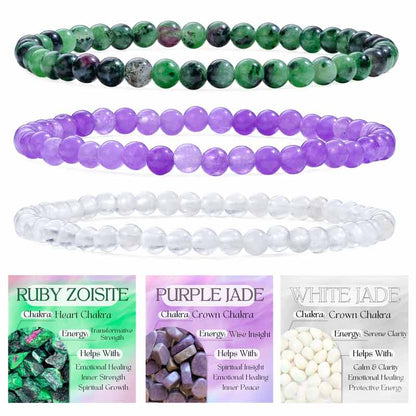 Set of 4mm Natural Crystal Beaded Bracelets for Women