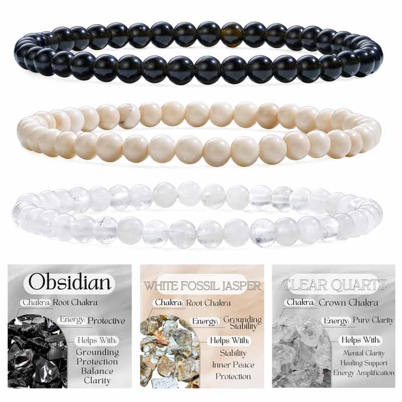 Set of 4mm Natural Crystal Beaded Bracelets for Women