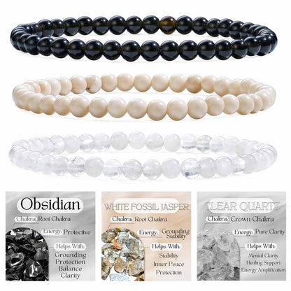 Set of 4mm Natural Crystal Beaded Bracelets for Women
