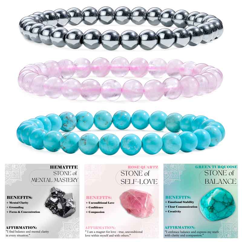 Set of 6mm Natural Crystal Beaded Bracelets for Women