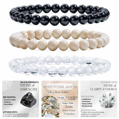 Set of 6mm Natural Crystal Beaded Bracelets for Women