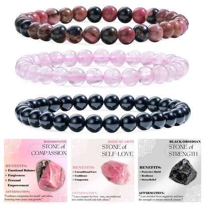 Set of 6mm Natural Crystal Beaded Bracelets for Women