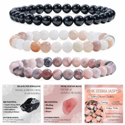 Set of 6mm Natural Crystal Beaded Bracelets for Women