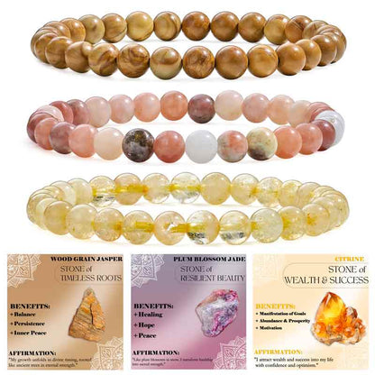 Set of 6mm Natural Crystal Beaded Bracelets for Women