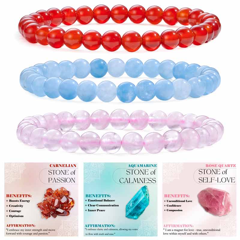 Set of 6mm Natural Crystal Beaded Bracelets for Women