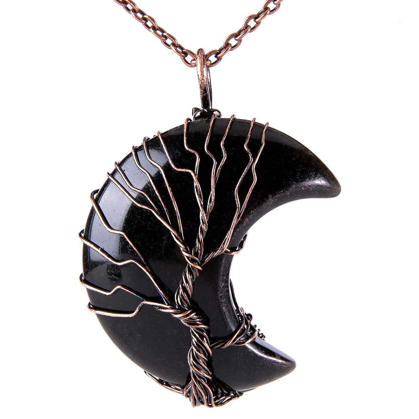 Tree of life Wire Wrap Crescent Moon Necklace