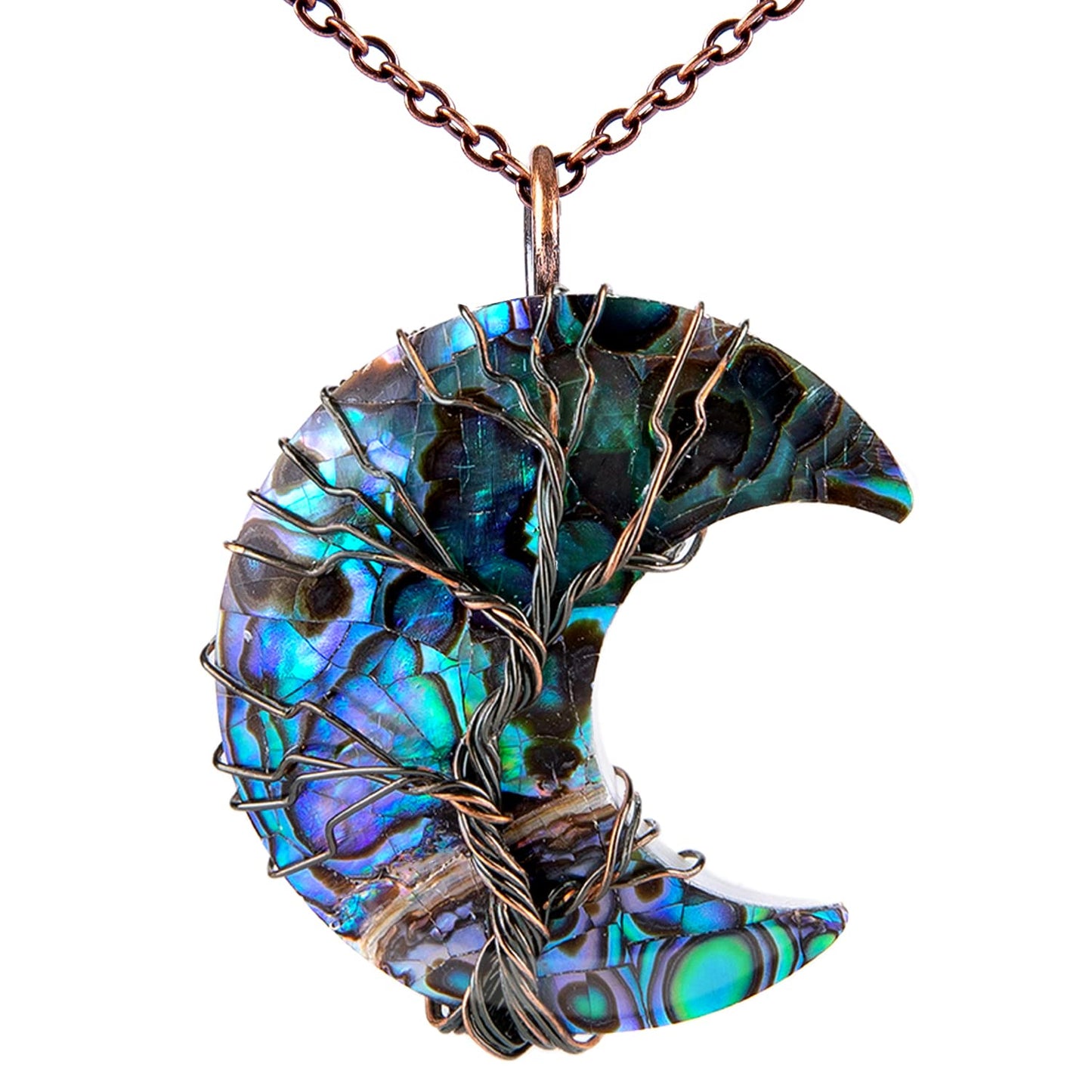 Tree of life Wire Wrap Crescent Moon Necklace