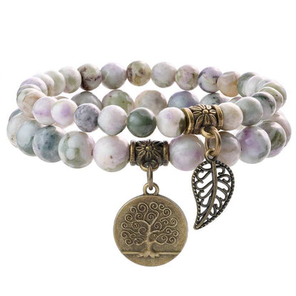 Life Tree and Leaf Charm Energy Reiki Crystal Stretch Bracelets