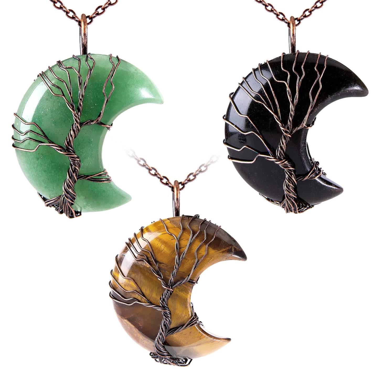 Tree of life Wire Wrap Crescent Moon Necklace