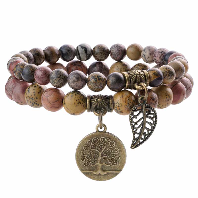 Life Tree and Leaf Charm Energy Reiki Crystal Stretch Bracelets