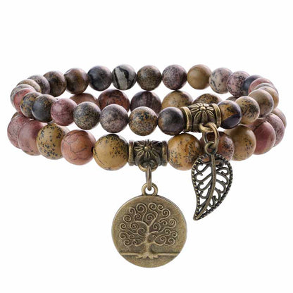 Life Tree and Leaf Charm Energy Reiki Crystal Stretch Bracelets