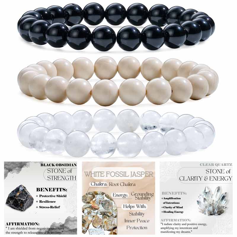 Set of 8mm Natural Crystal Beaded Bracelets for Women