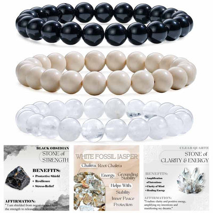 Set of 8mm Natural Crystal Beaded Bracelets for Women