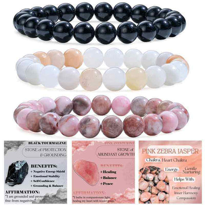 Set of 8mm Natural Crystal Beaded Bracelets for Women