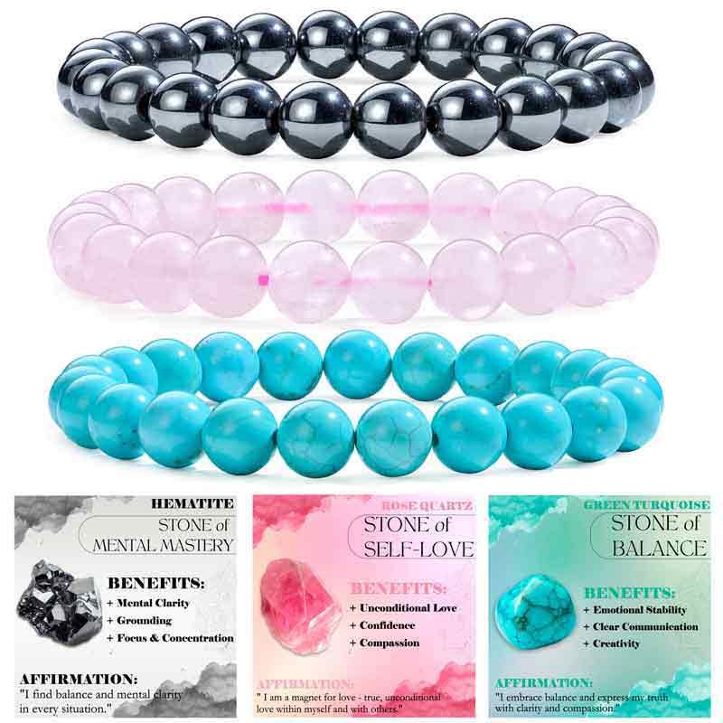 Set of 8mm Natural Crystal Beaded Bracelets for Women