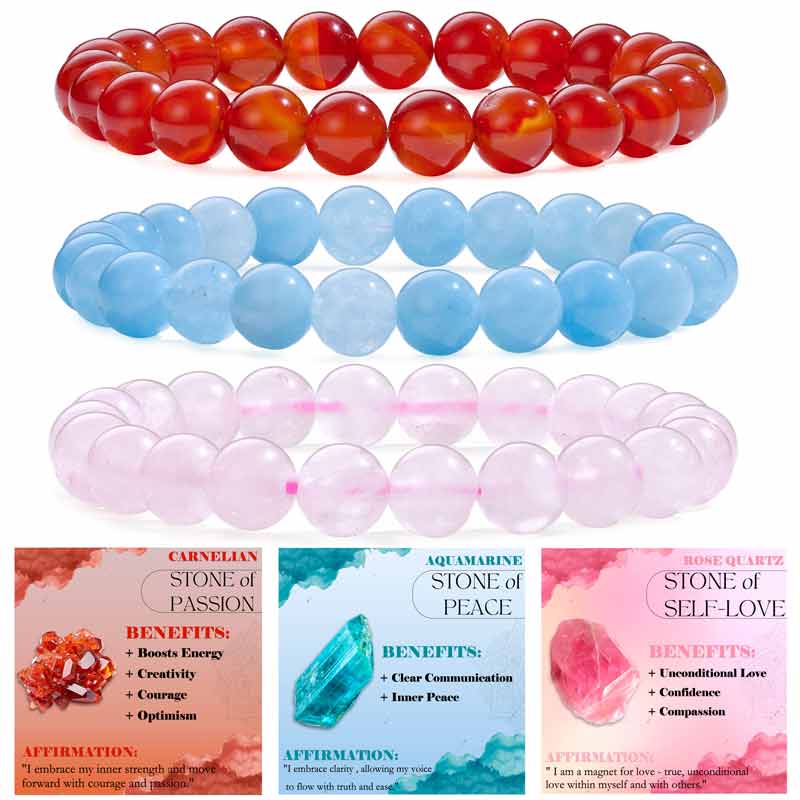 Set of 8mm Natural Crystal Beaded Bracelets for Women