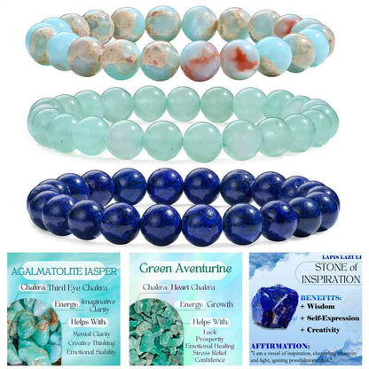 Set of 8mm Natural Crystal Beaded Bracelets for Women