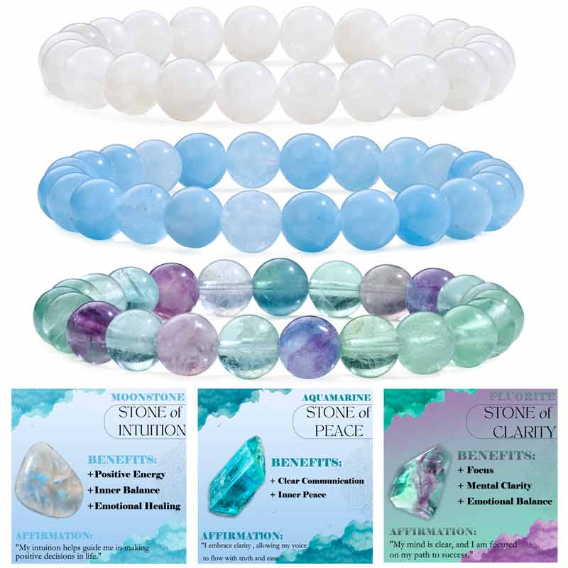 Set of 8mm Natural Crystal Beaded Bracelets for Women