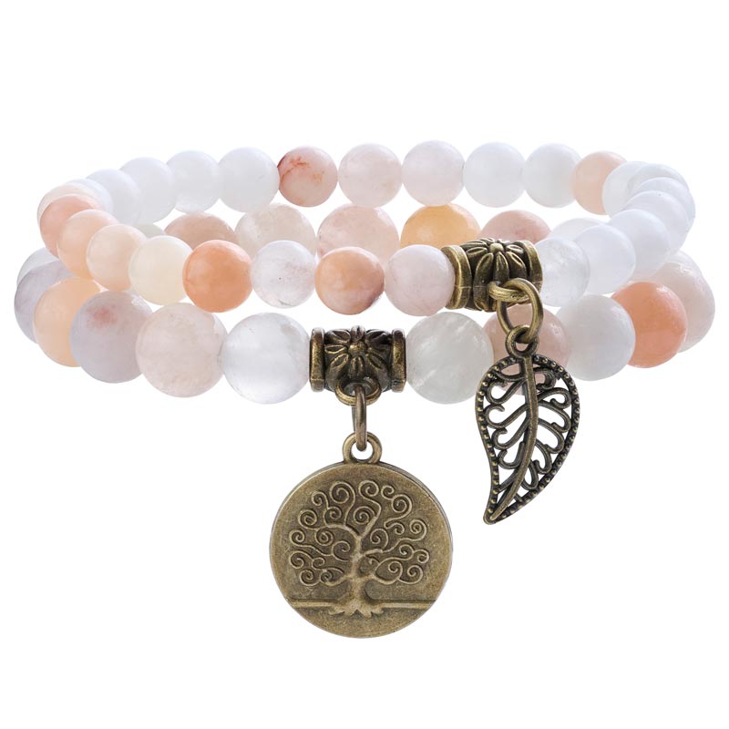 Life Tree and Leaf Charm Energy Reiki Crystal Stretch Bracelets