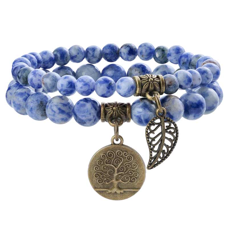 Life Tree and Leaf Charm Energy Reiki Crystal Stretch Bracelets