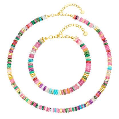 Bivei Boho Natural Gemstone Choker Necklace & Bracelets Set