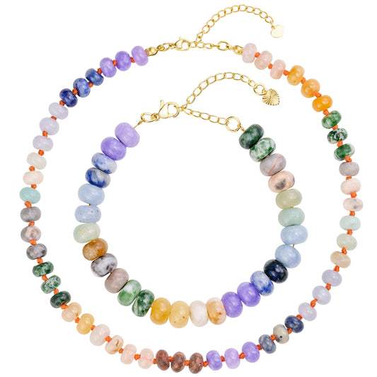 Bivei Boho Natural Gemstone Choker Necklace & Bracelets Set
