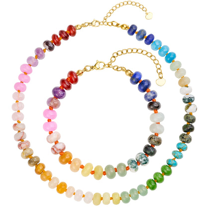 Bivei Boho Natural Gemstone Choker Necklace & Bracelets Set