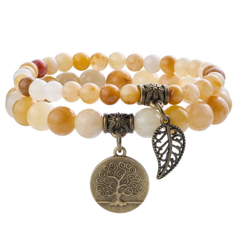 Life Tree and Leaf Charm Energy Reiki Crystal Stretch Bracelets