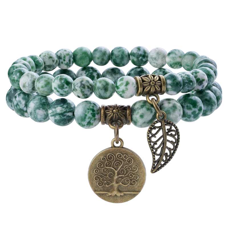 Life Tree and Leaf Charm Energy Reiki Crystal Stretch Bracelets