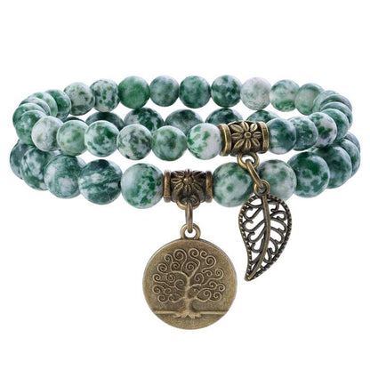 Life Tree and Leaf Charm Energy Reiki Crystal Stretch Bracelets