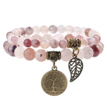 Life Tree and Leaf Charm Energy Reiki Crystal Stretch Bracelets