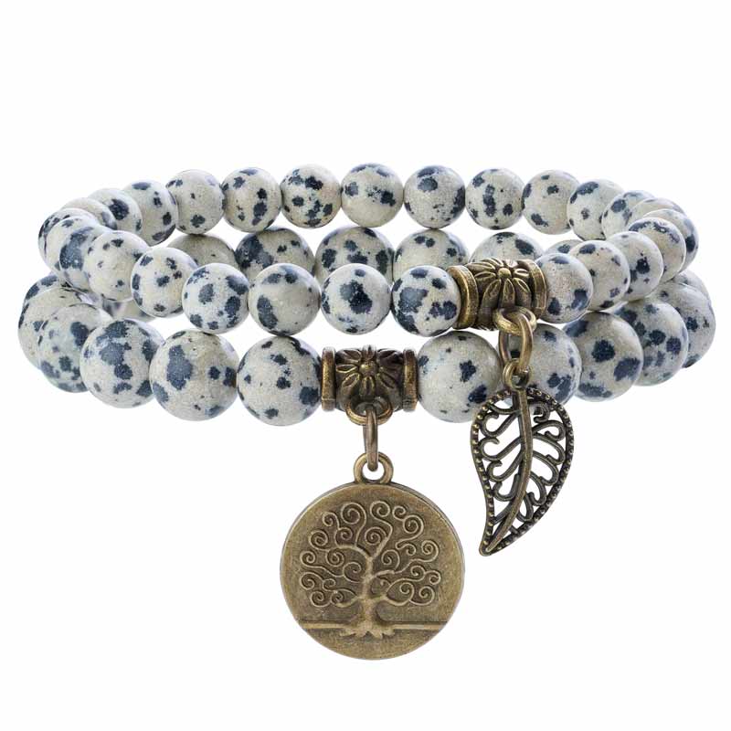 Life Tree and Leaf Charm Energy Reiki Crystal Stretch Bracelets