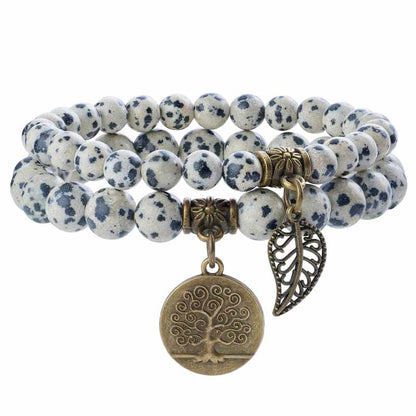 Life Tree and Leaf Charm Energy Reiki Crystal Stretch Bracelets