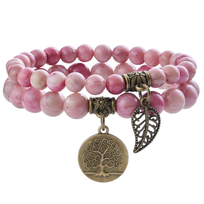 Life Tree and Leaf Charm Energy Reiki Crystal Stretch Bracelets