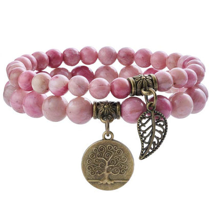 Life Tree and Leaf Charm Energy Reiki Crystal Stretch Bracelets