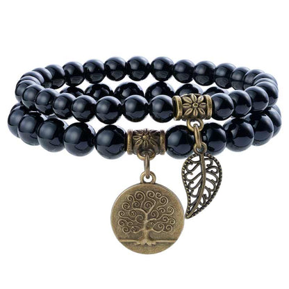 Life Tree and Leaf Charm Energy Reiki Crystal Stretch Bracelets