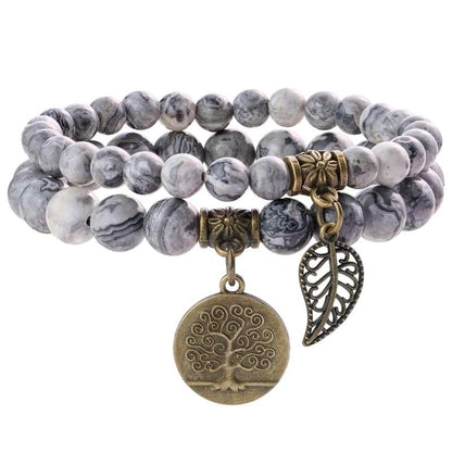 Life Tree and Leaf Charm Energy Reiki Crystal Stretch Bracelets